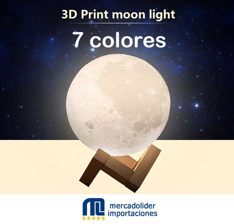 Lampara Luna 3d Táctil Veladora 7 colores