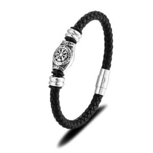 Pulsera Cuero Eco Y Acero Inox Negras Trenzadas Unisex