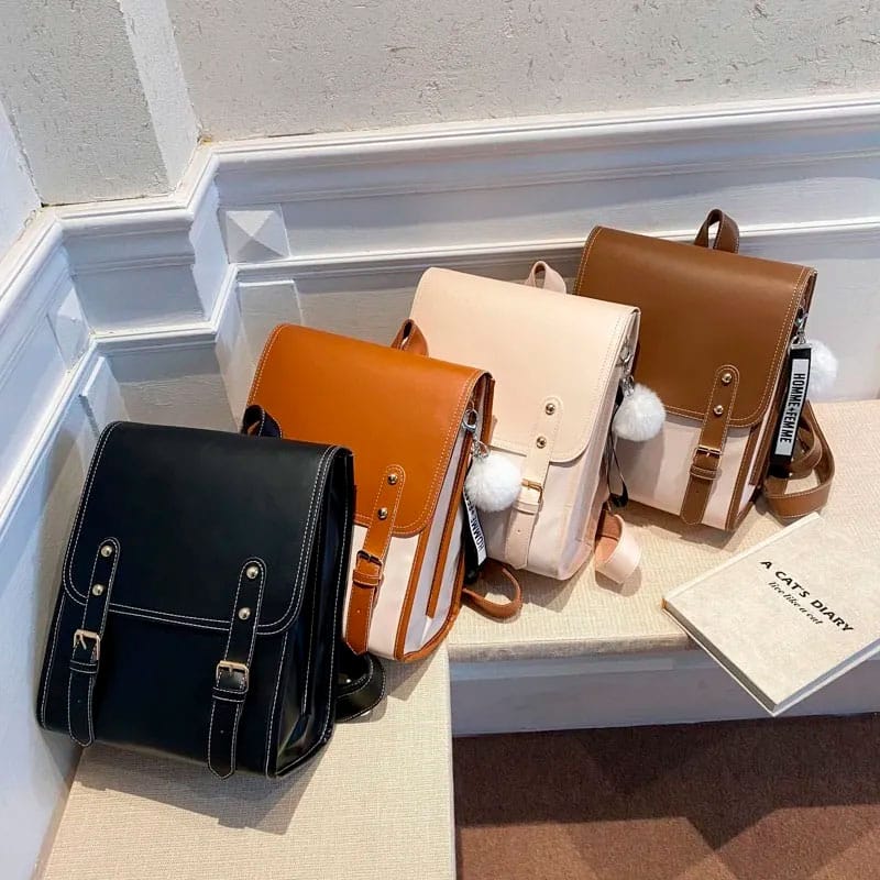 Mochila Bolso Ecocuero Dama Con Hebilla Y Compartimentos