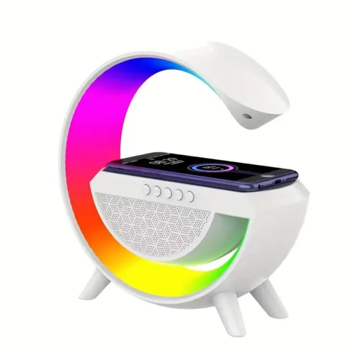 Lampara G Portatil RGB Led Bluetooth Fm Aux Con Carga Qi Veladora