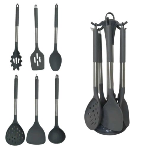 Set De 6 Espatulas Utensilios De Silicona + Soporte Completo