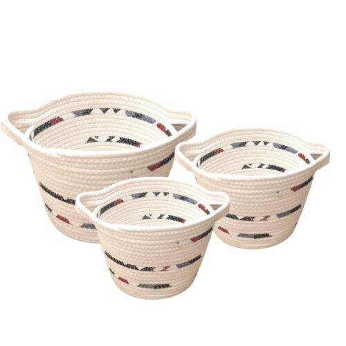 Set de 3 Cestos de Tela Tejida Natural con Asas