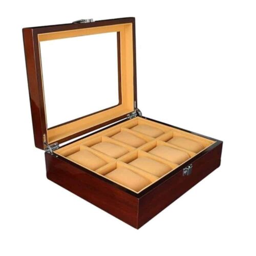 Organizador De 8 Relojes Madera Y Terciopelo Vidrio Premium