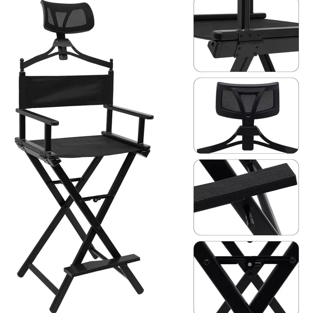 Silla Artistica Para Maquillaje Tipo Director Cine Plegable Con Apoyapies