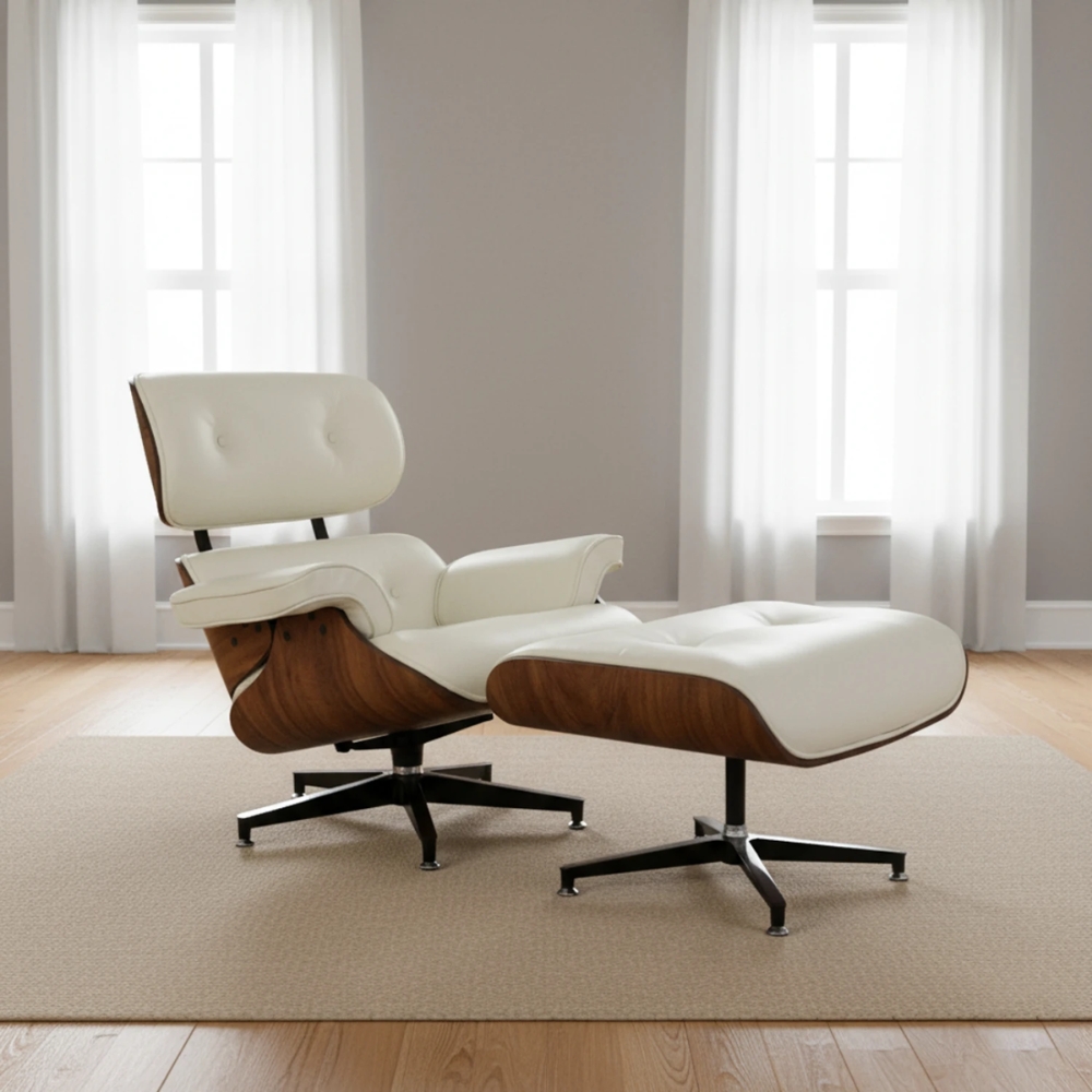 Butaca Lounge Con Posapies Tipo Eames Color Blanco