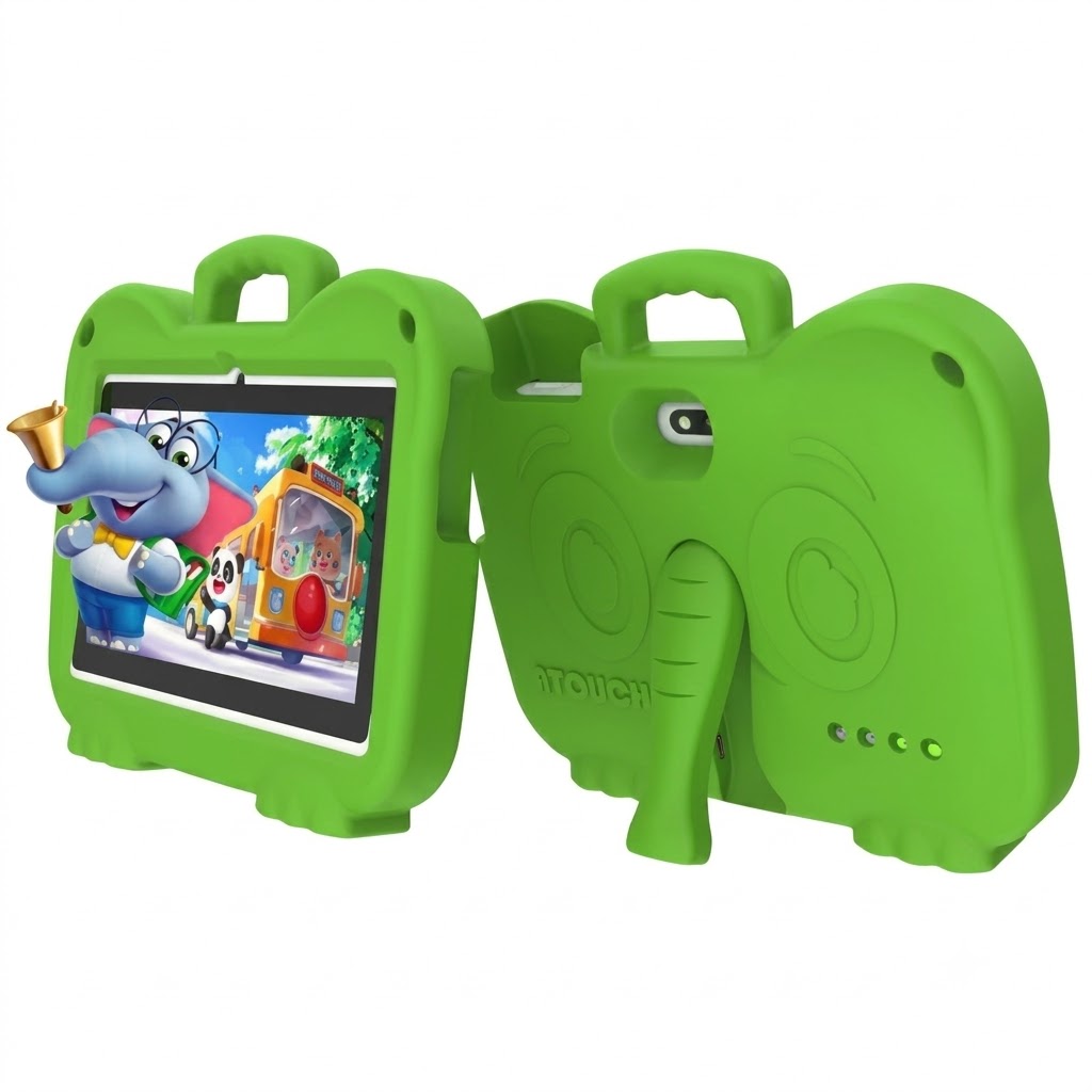Tablet Infantil ATouch KT4 Lite Android 16 8GB 256GB Con Funda Goma EVA 7 Pulgadas Verde