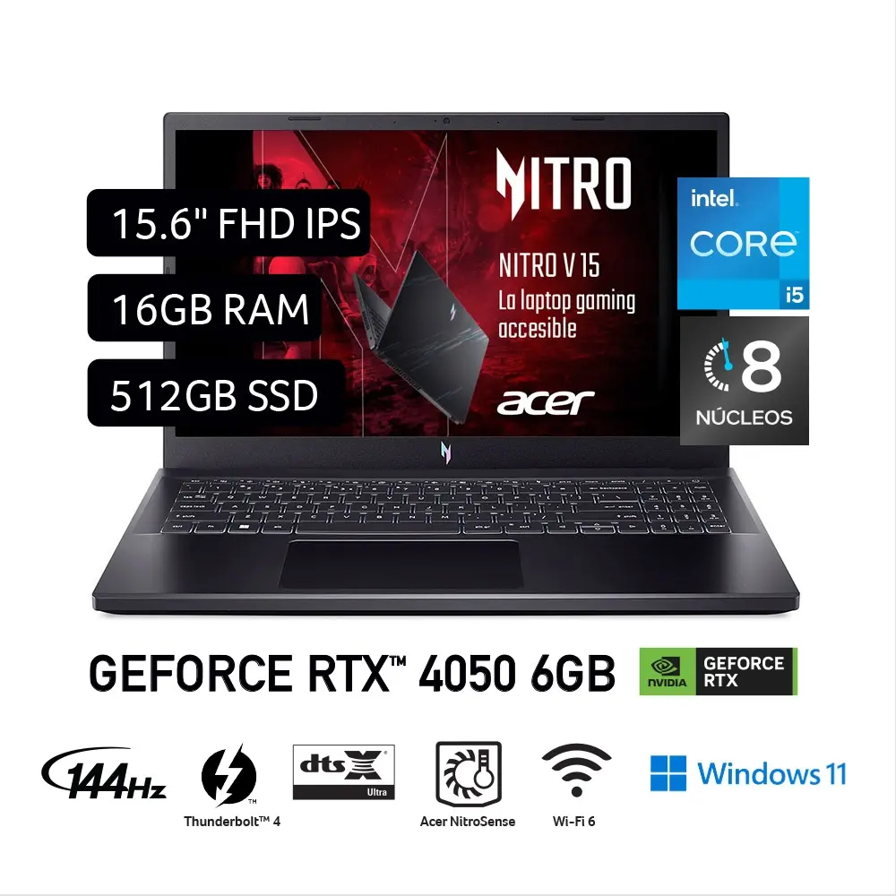 Notebook Acer Gamer Nitro V15 i5 13420H Memoria Ram 16gb Disco SSD M2 512gb Nvidia 4050 Win 11